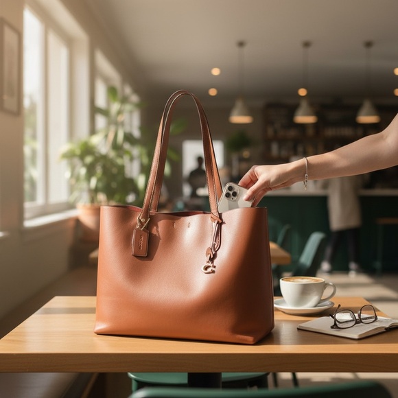 Coach Refined Calf Leather Tote 69450 Brown Laptop Bag - Picture 2 of 7